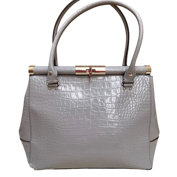 KATE SPADE Knightsbridge Large Gray Croc Emboss Patent Leather CONSTANCE Satchel - Picture 1 of 16